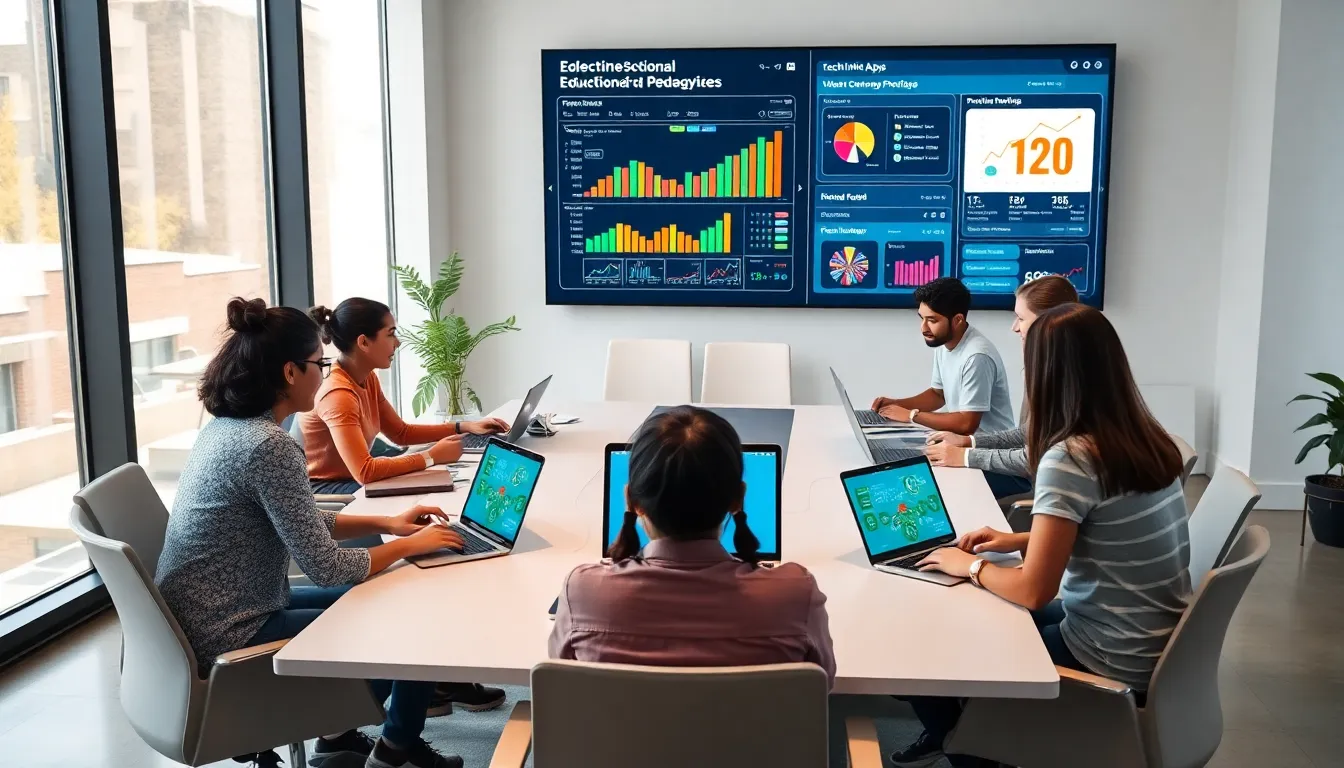 diverse team discussing EdTech app development in a modern office.