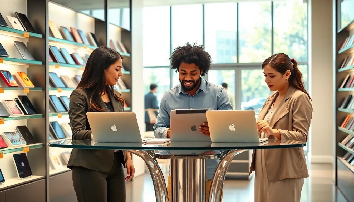 display of iPads in a modern retail environment.